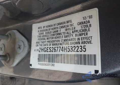 2004 Honda Civic Ex z USA, uszkodzony, nr VIN 2HGES26774H532235